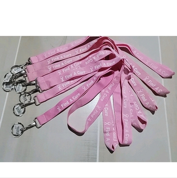 Set Of 7 ~ Breast Cancer Awareness Lanyard Pink Find a Cure BCA Badge Holder - Picture 1 of 4